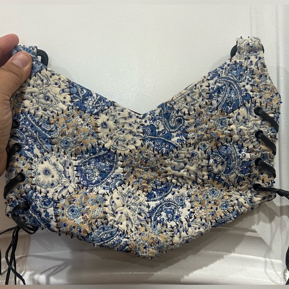 BCBG Max Azria Beaded Leather Small Blue Bag